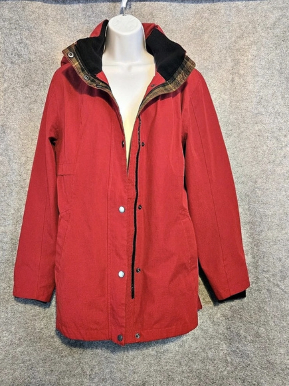 Pendleton Plaid-Lined Rollaway Hooded Jacket in Red Womens Large Like New